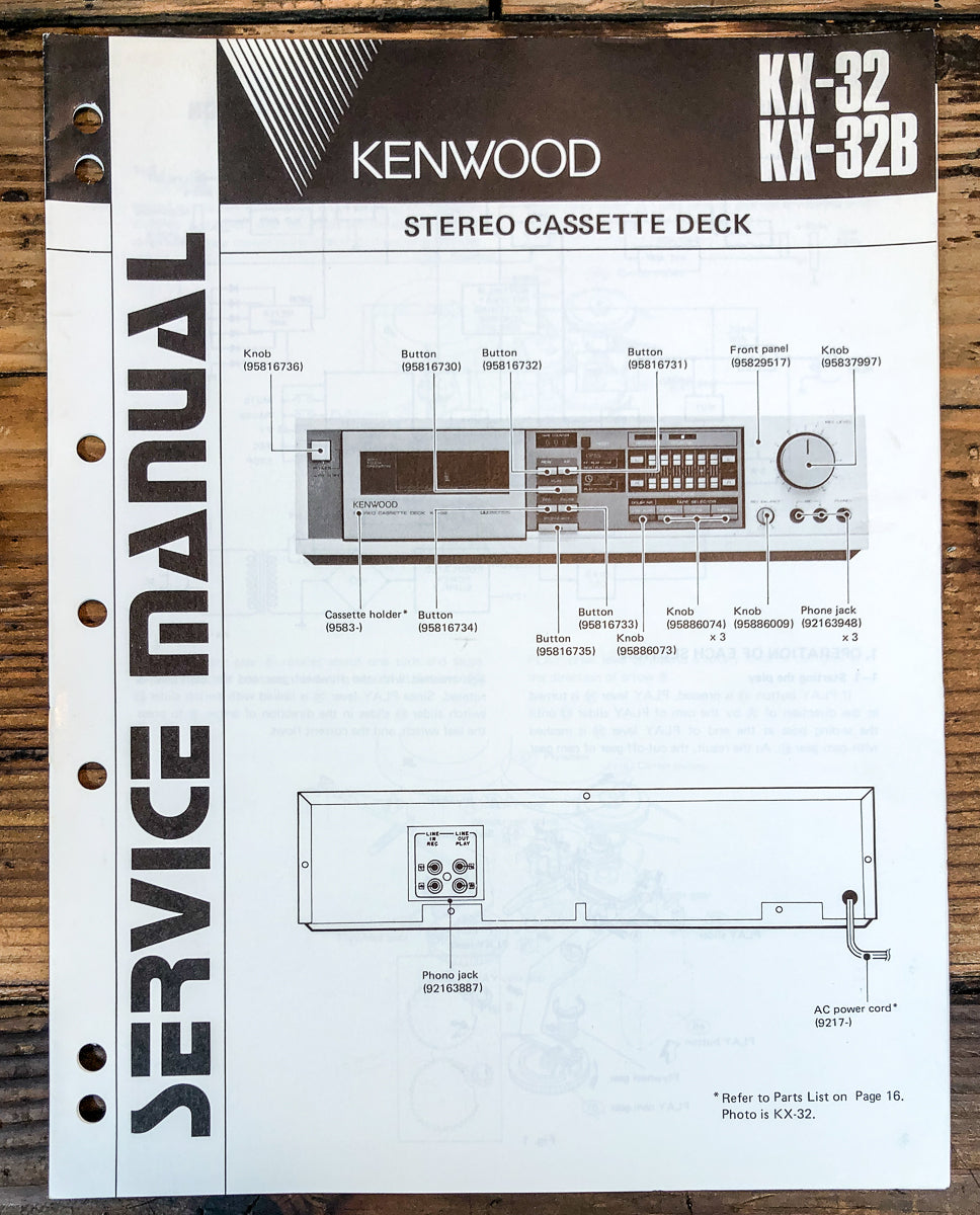 Kenwood KX-32 KX-32B Cassette Service Manual *Original*