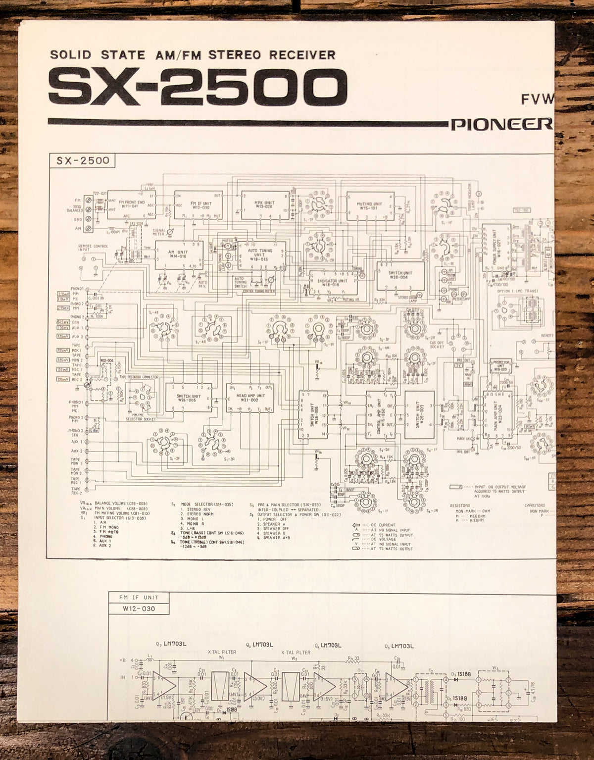Pioneer SX-2500 Receiver Large Fold Out Schematic *Original*
