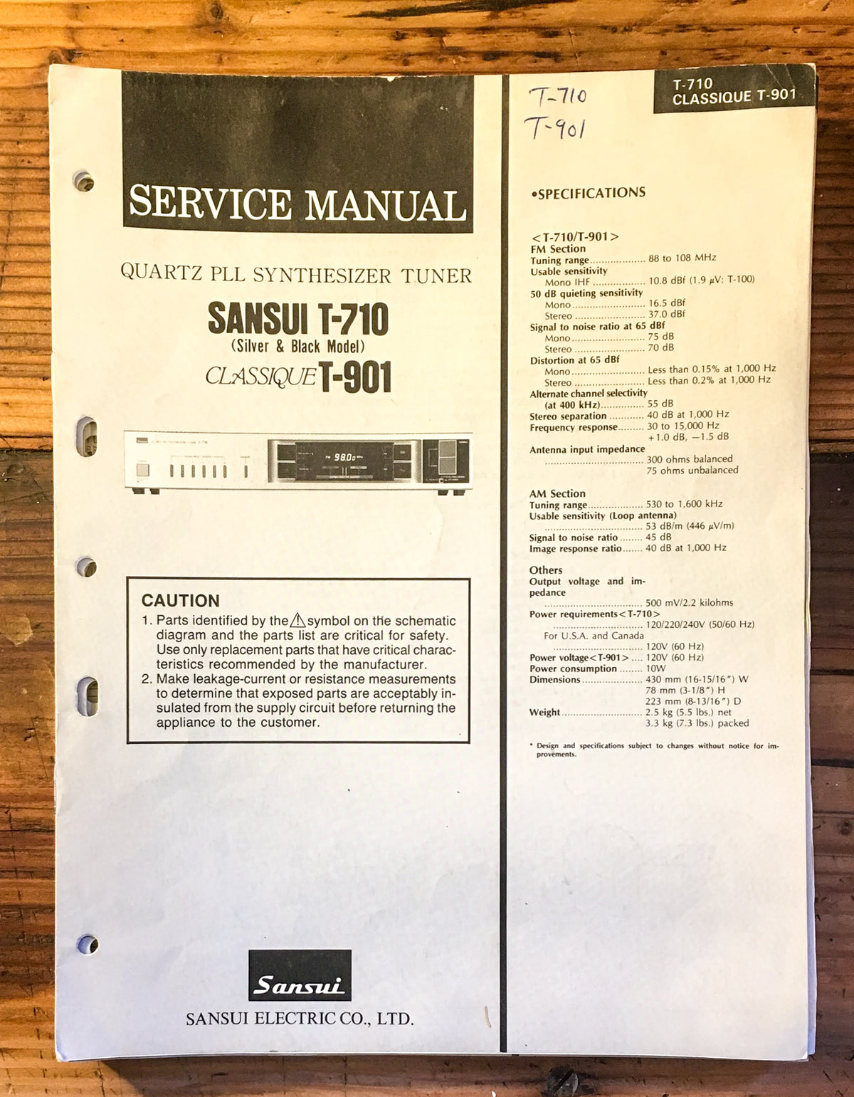 Sansui T-710 T-901 Tuner Service Manual *Original*