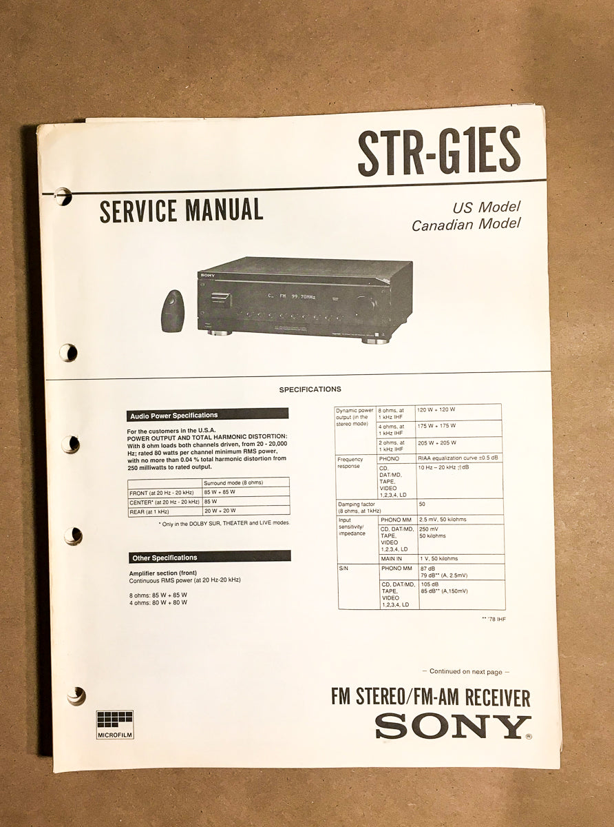 Sony STR-G1ES Receiver Service Manual *Original*