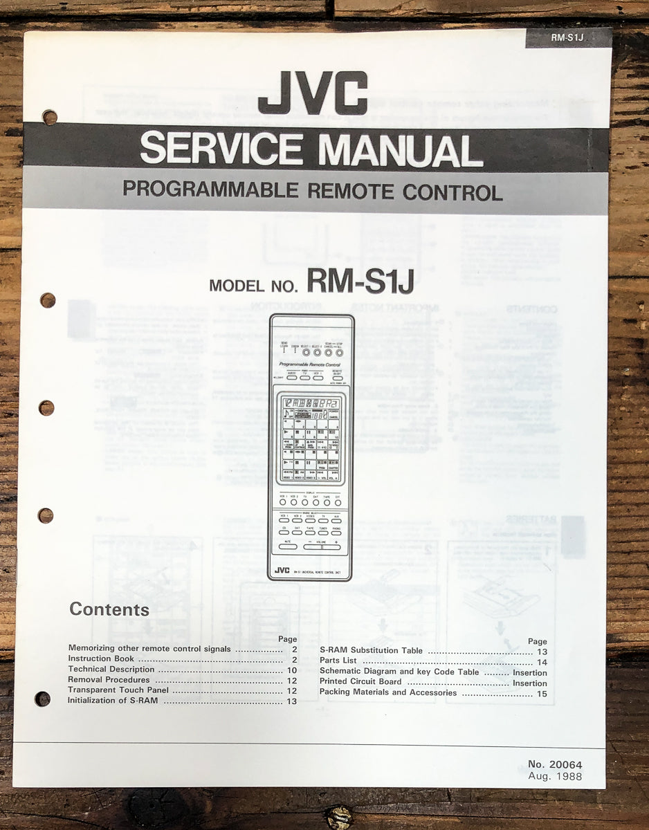 JVC RM-S1J Remote Control Service Manual *Original*