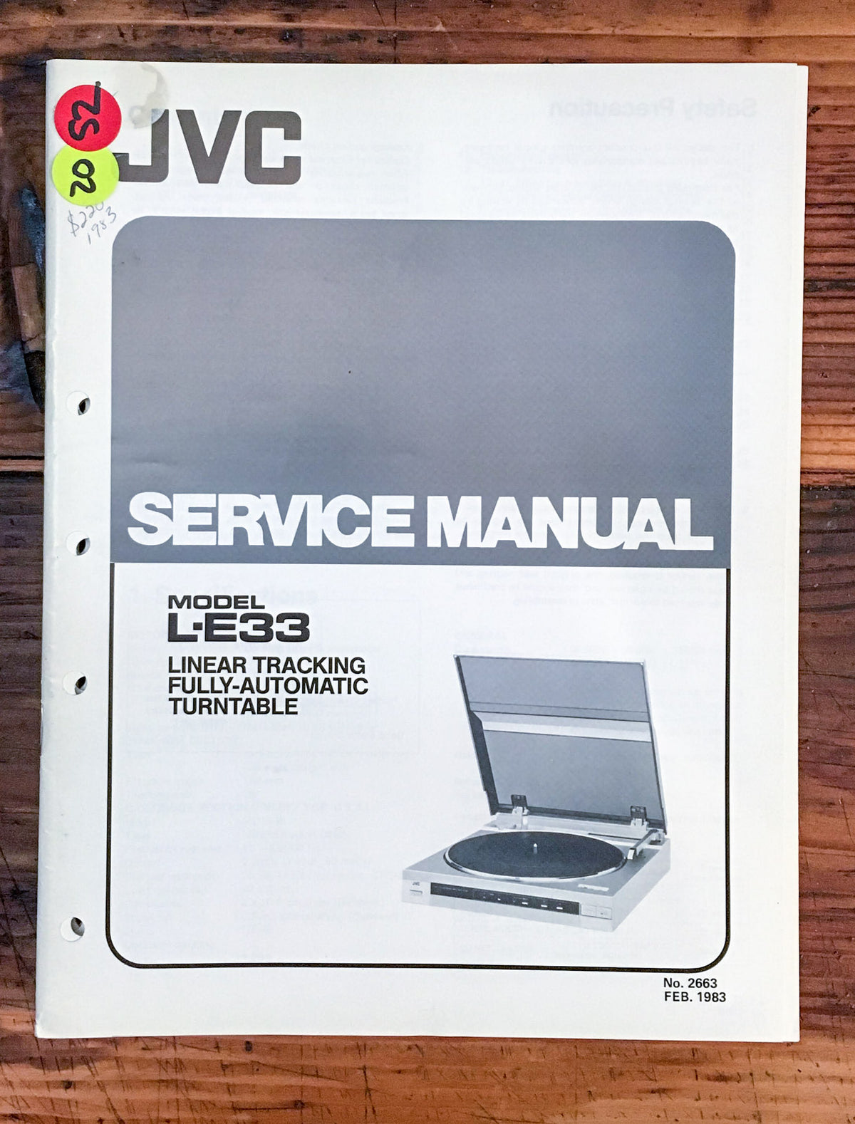JVC L-E33 Record Player / Turntable Service Manual *Original*