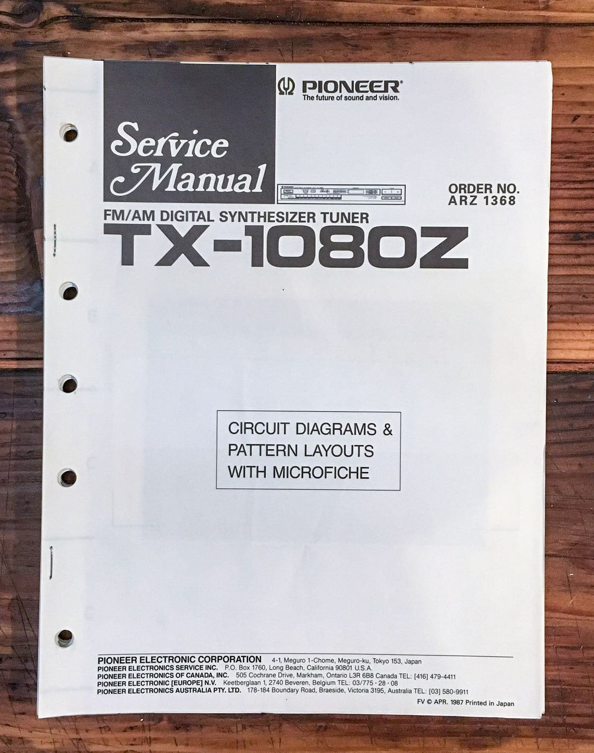 Pioneer TX-1080Z Tuner Service Manual *Original*