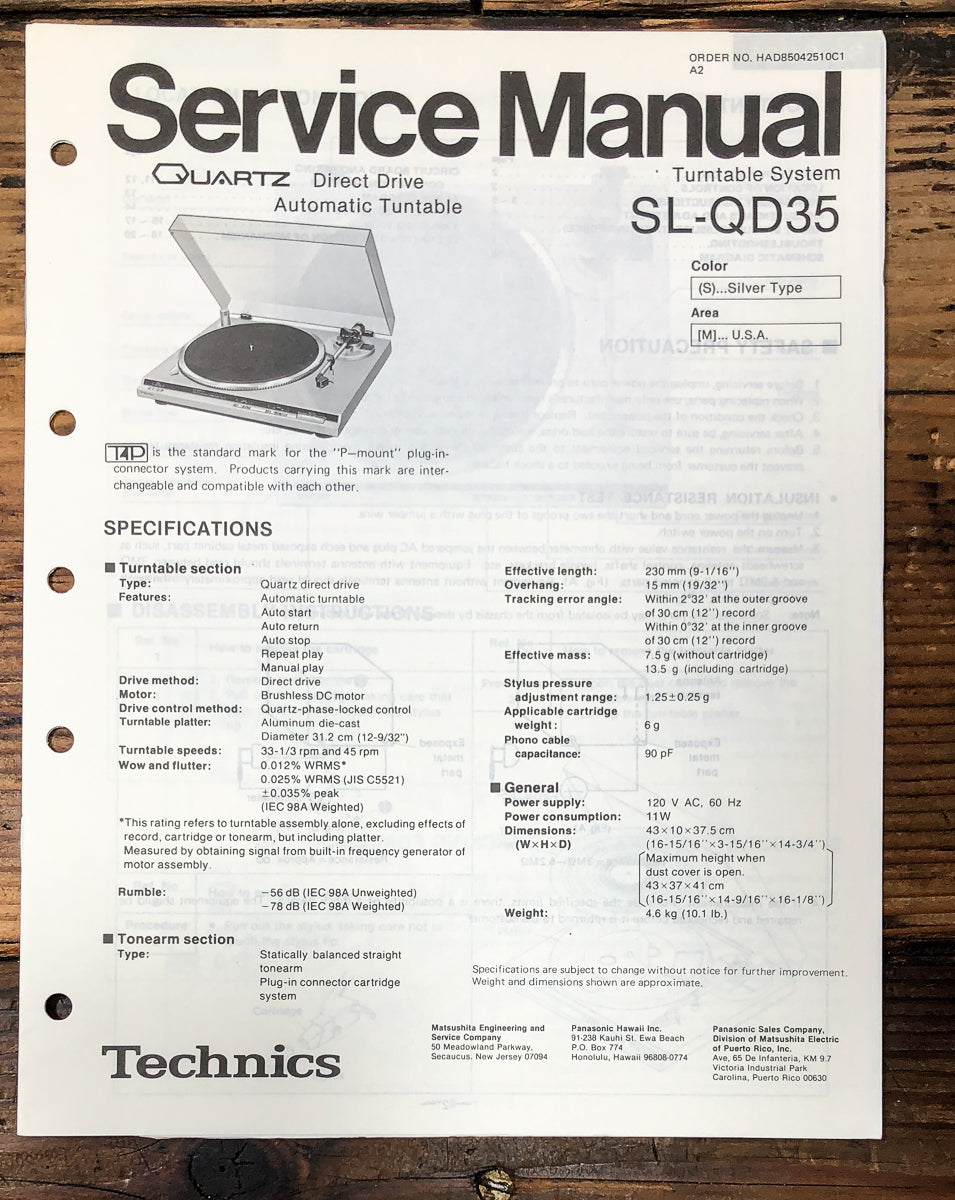 Technics SL-QD35 Record Player / Turntable Service Manual *Original*