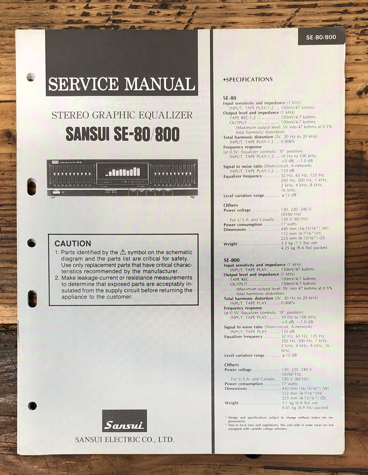 Sansui SE-80 SE-800 Equalizer Service Manual *Original*