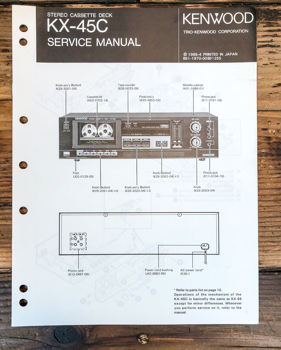 Kenwood KX-45C Cassette Service Manual *Original*