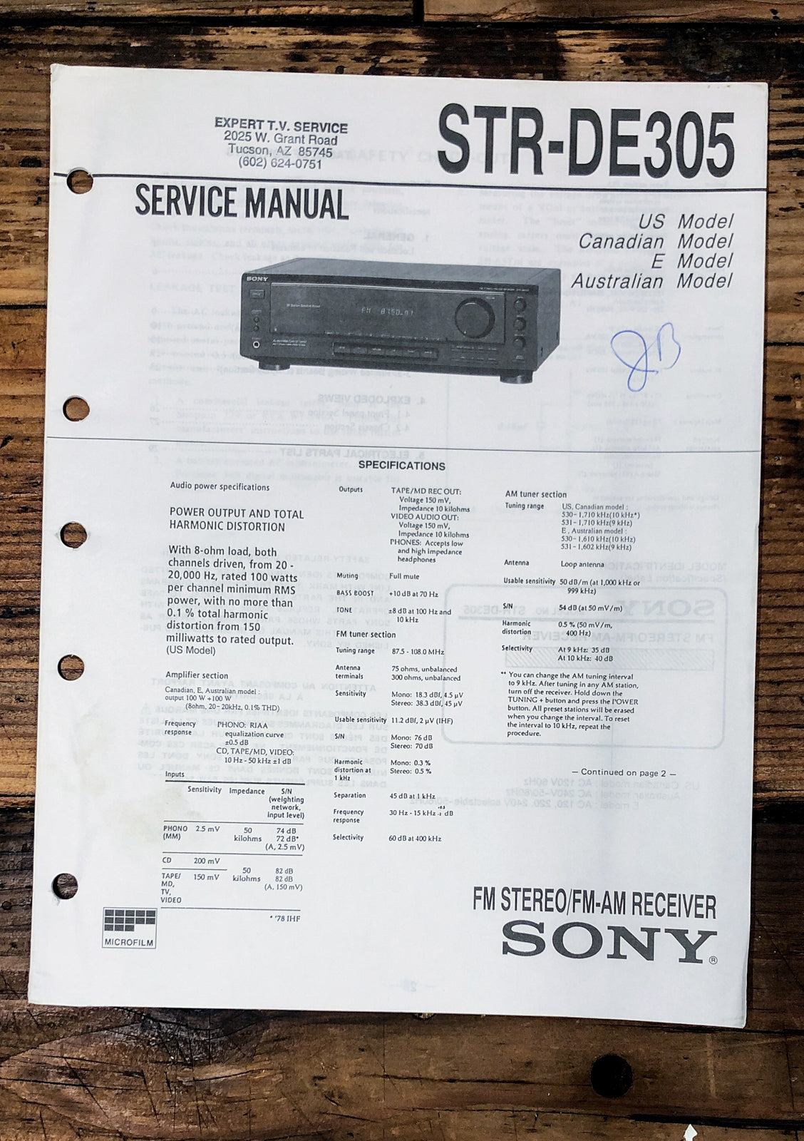 Sony STR-DE305 Receiver Service Manual *Original*
