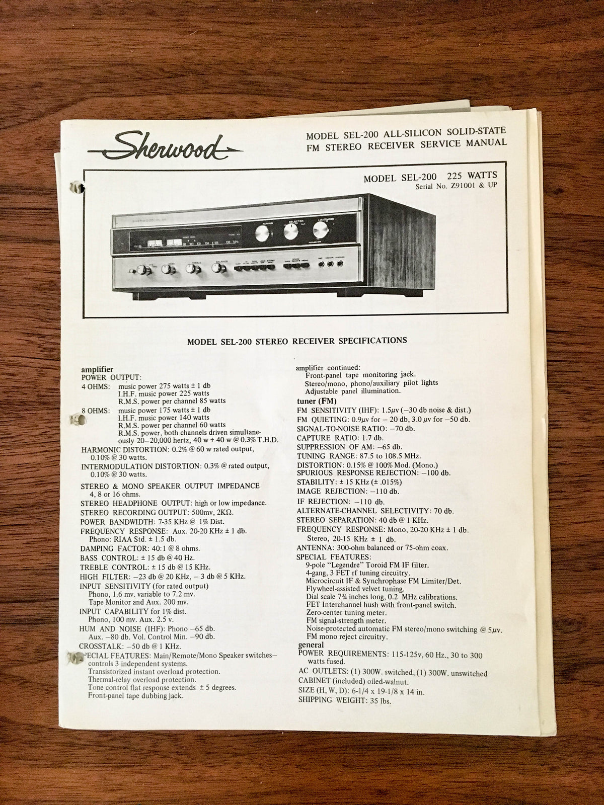 Sherwood SEL-200 Receiver Service Manual *Original*