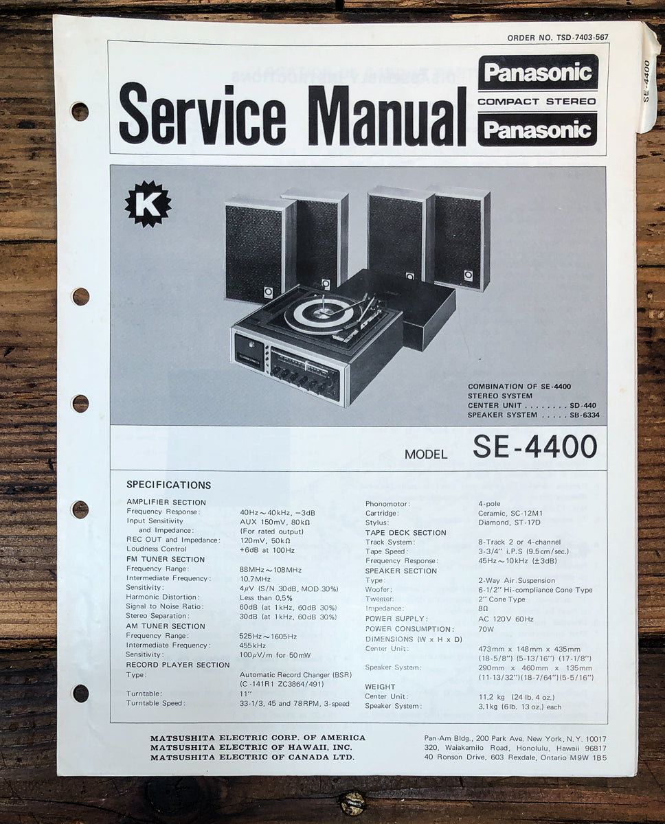 Panasonic SE-4400 Stereo Service Manual *Original*