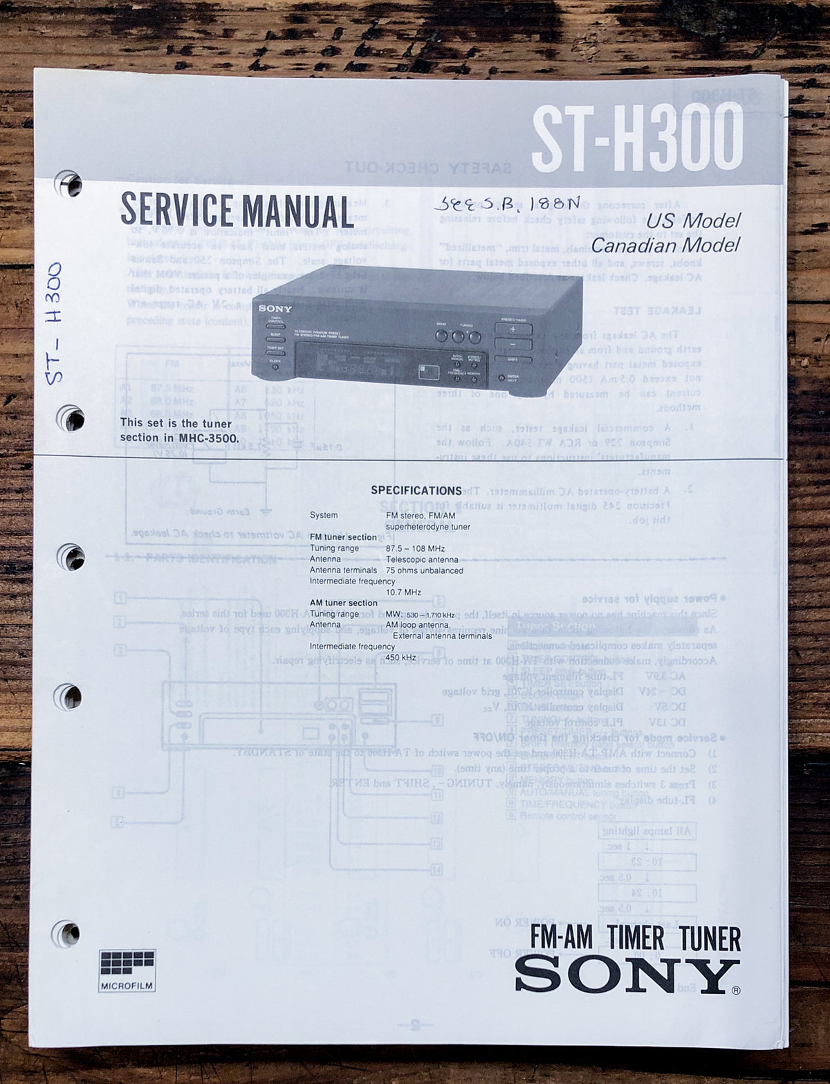 Sony ST-H300 Tuner Service Manual *Original*