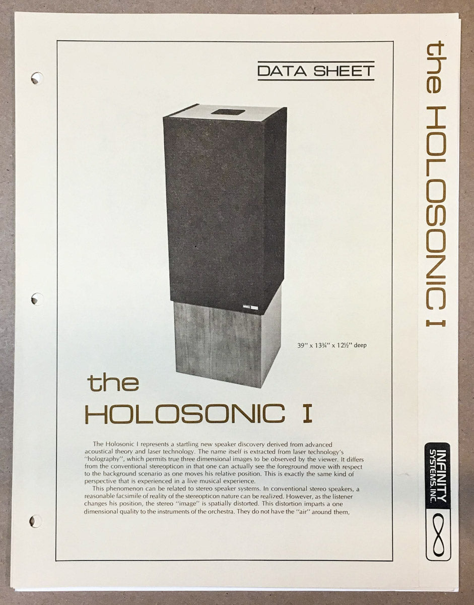 Infinity Holsonic 1 Speaker 2 pg Dealer Spec Sheet *Original*