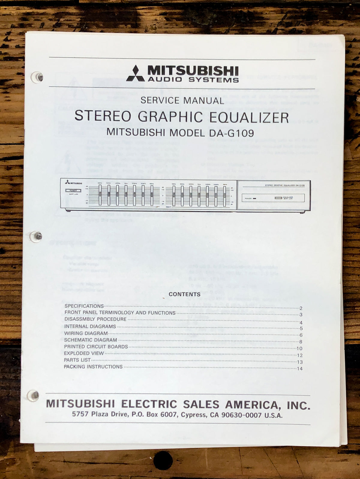 Mitsubishi DA-G109 Equalizer Service Manual *Original*