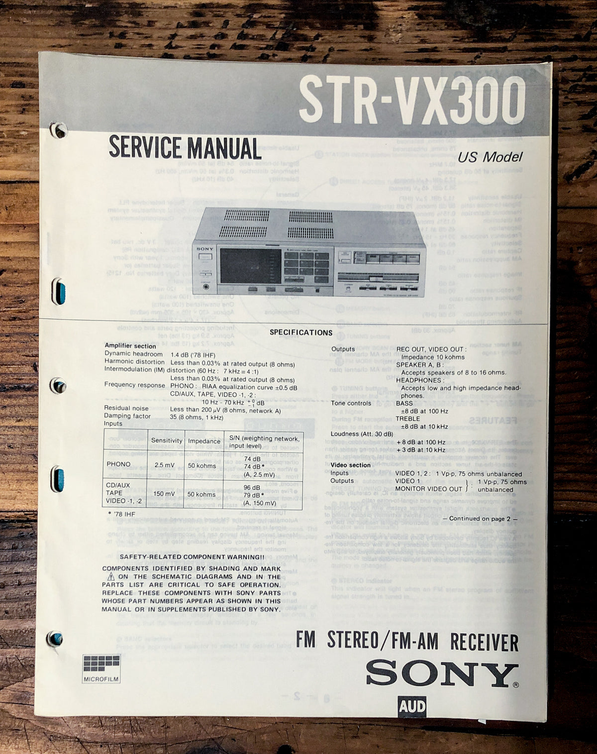 Sony STR-VX300 Receiver Service Manual *Original*