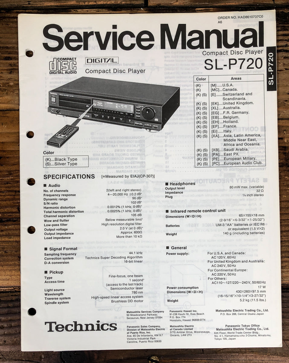 Technics SL-P720 CD Player Service Manual *Original*