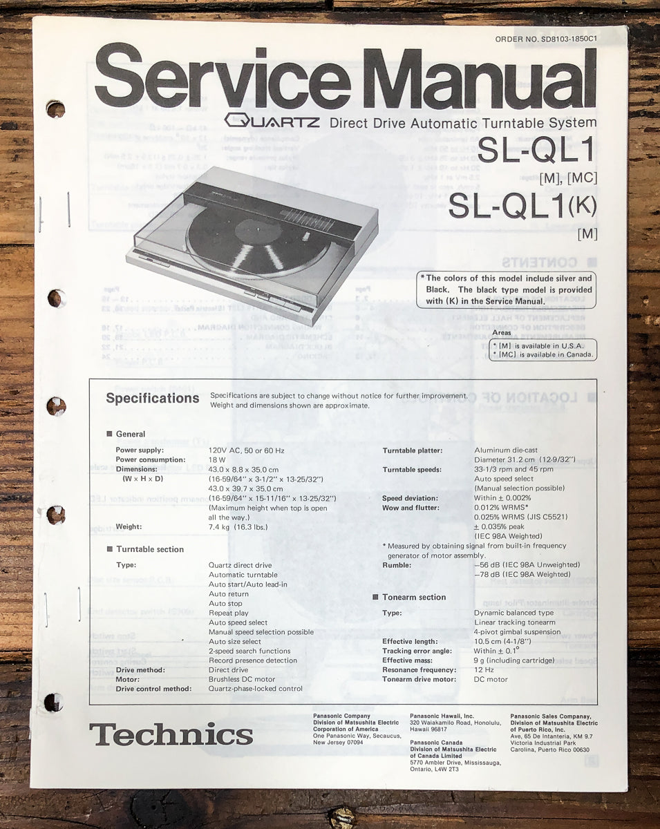 Technics SL-QL1 Record Player / Turntable Service Manual *Original*