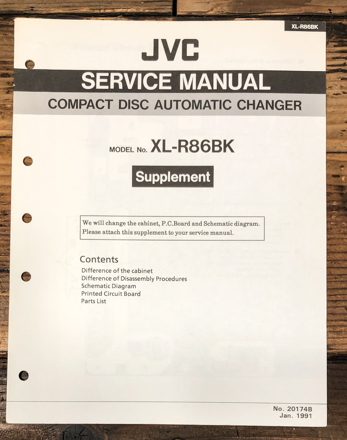 JVC XL-R86 BK CD Changer Supp. Service Manual *Original*