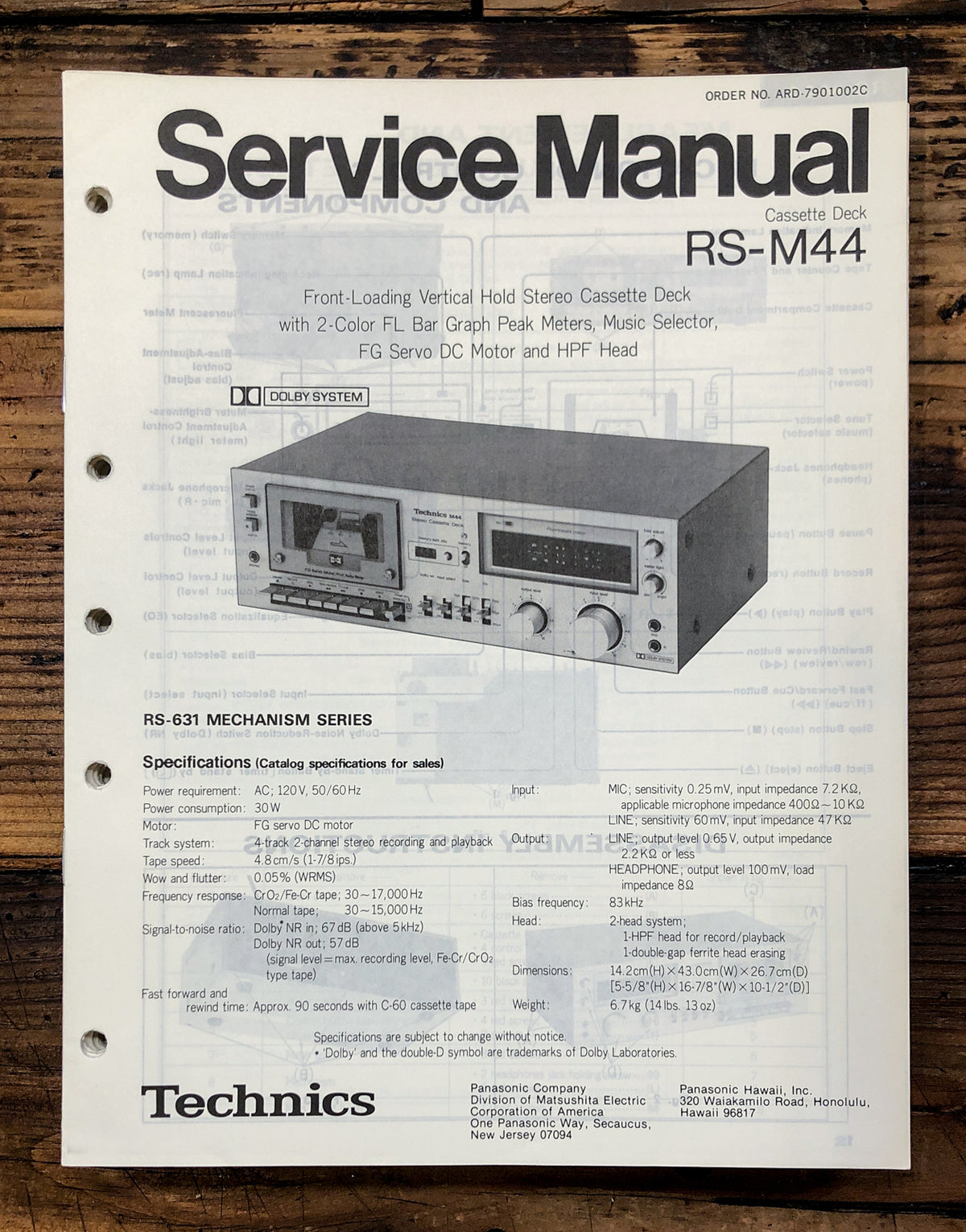 Technics RS-M44 Cassette Service Manual *Original*