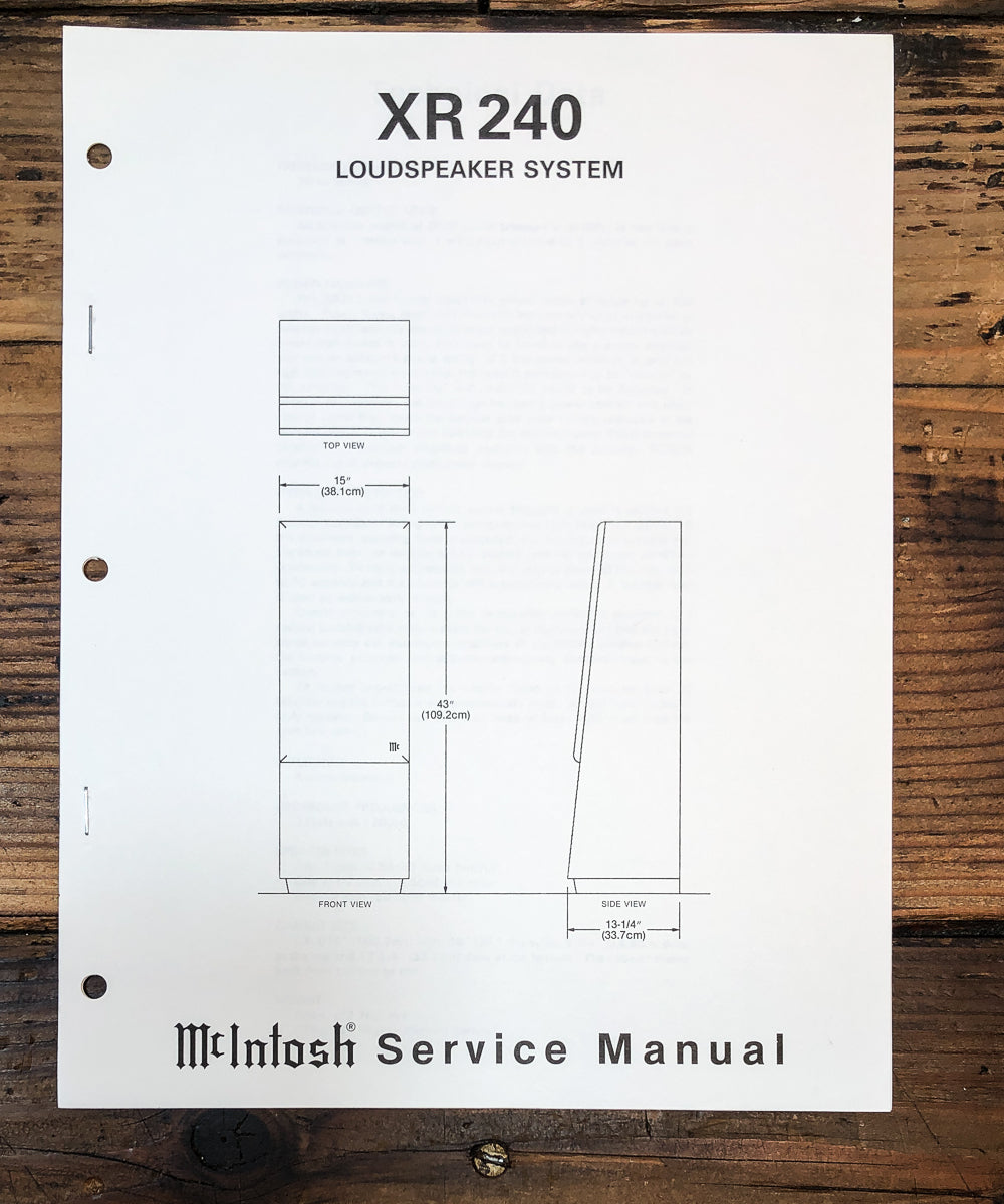 McIntosh XR-240 XR240 Speaker Service Manual *Original*
