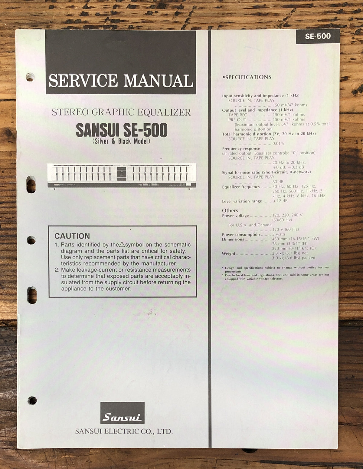 Sansui SE-500 Equalizer Service Manual *Original*