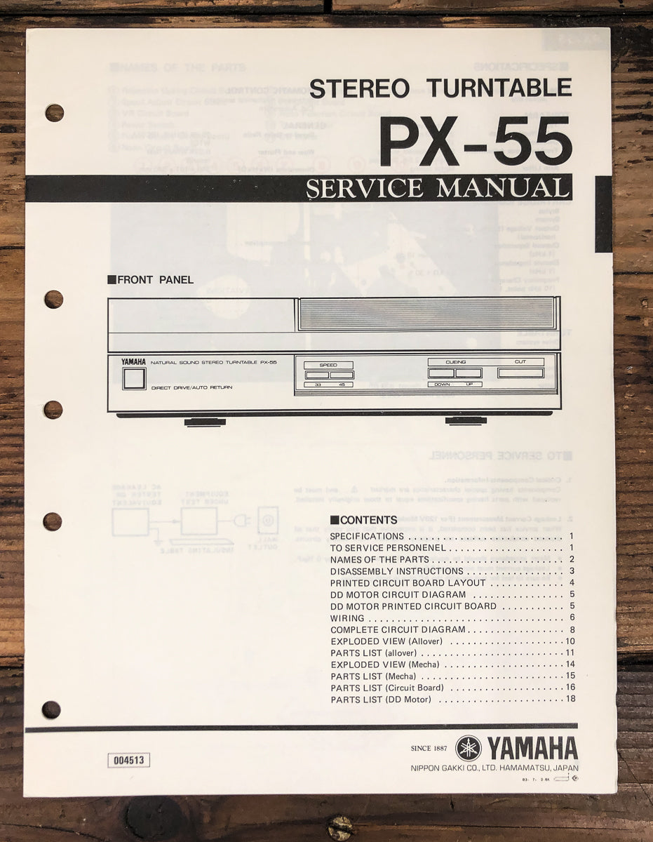 Yamaha PX-55 Record Player / Turntable Service Manual *Original*