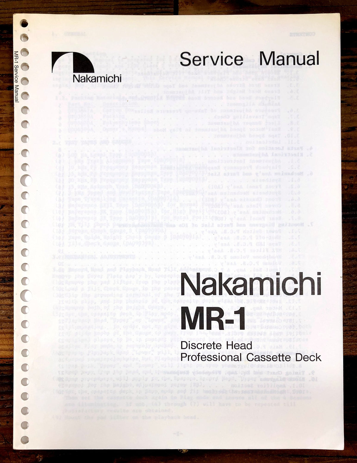 Nakamichi MR-1 Discrete Head Professional Cassette Service Manual *Original*