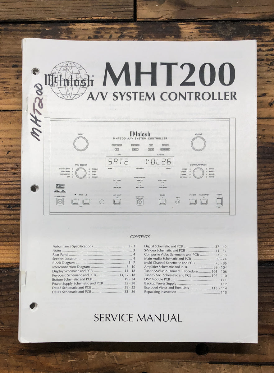 McIntosh MHT200 MHT-200 System Controller Service Manual *Original*