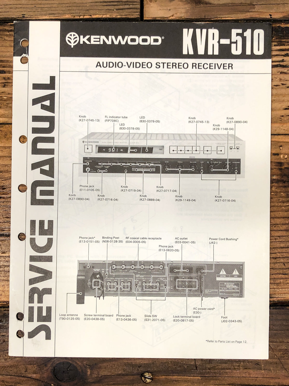 Kenwood KVR-510 Receiver Service Manual *Original*