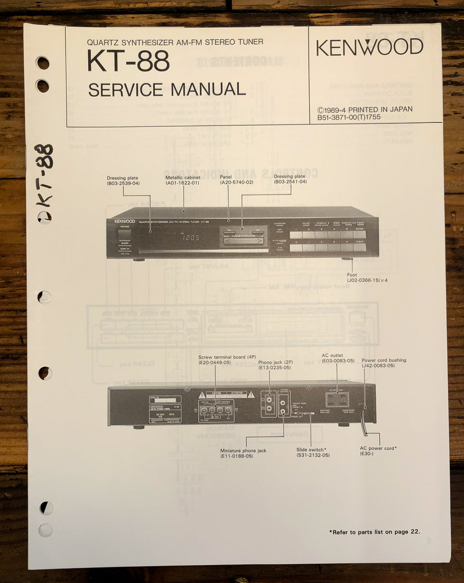 Kenwood KT-88 Tuner Service Manual *Original*