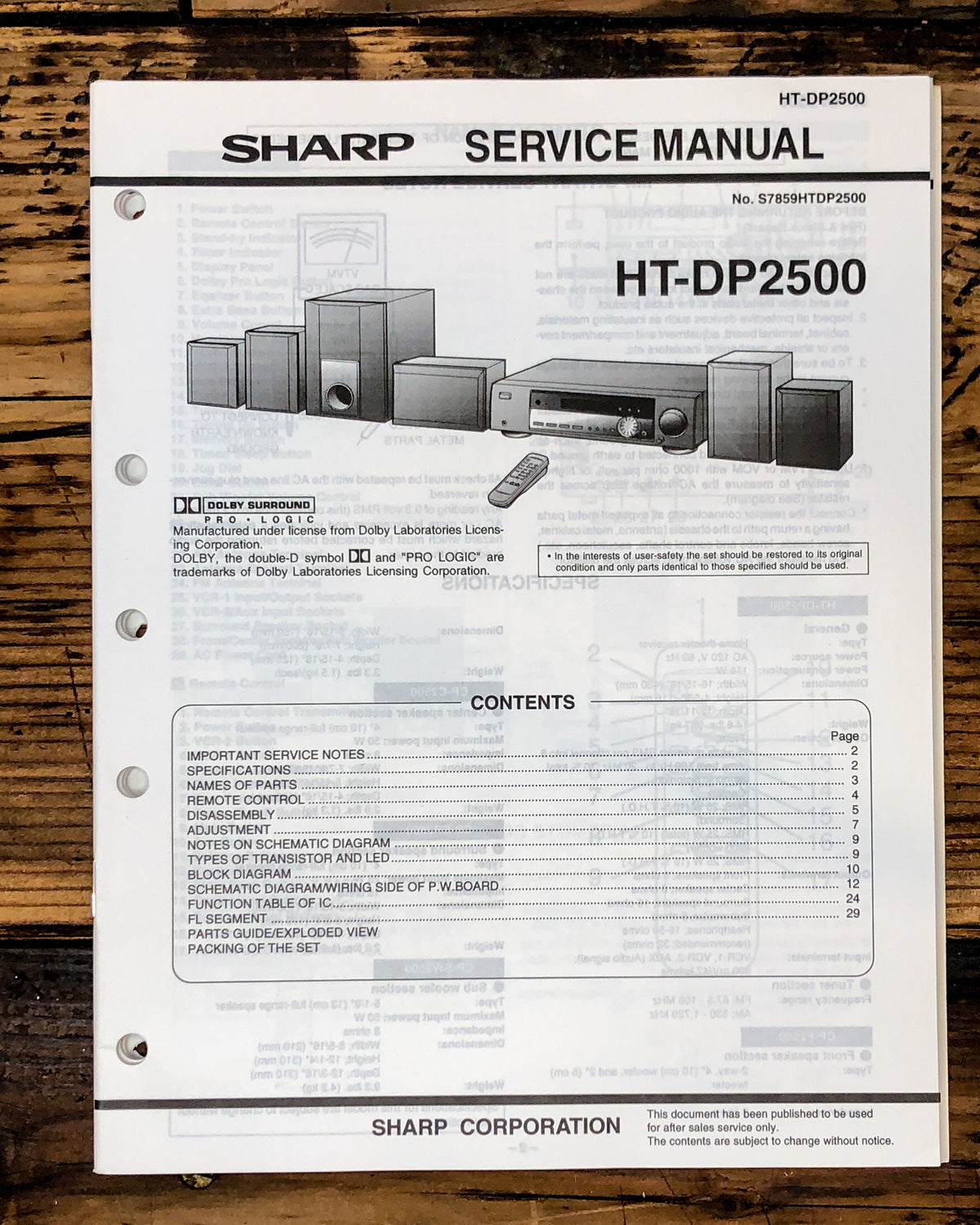 Sharp HT-DP2500 Surround Stereo Service Manual *Original*