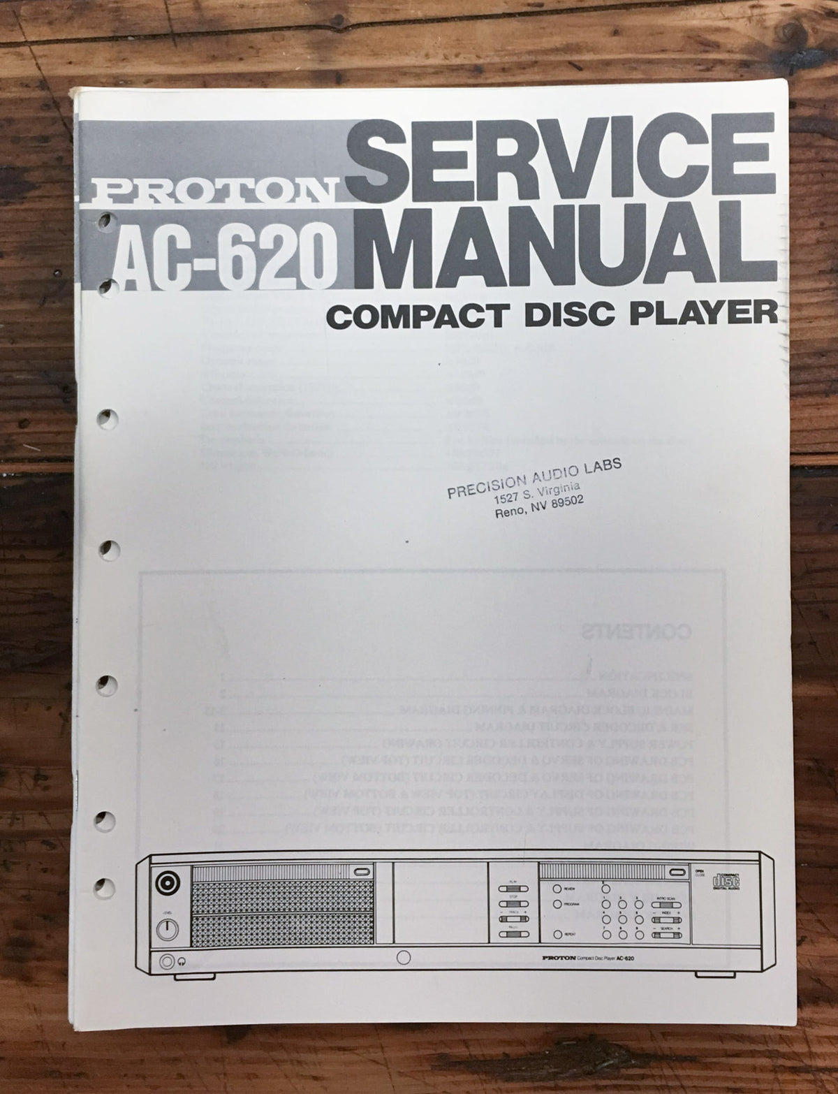 Proton AC-620 CD Player Service Manual *Original*