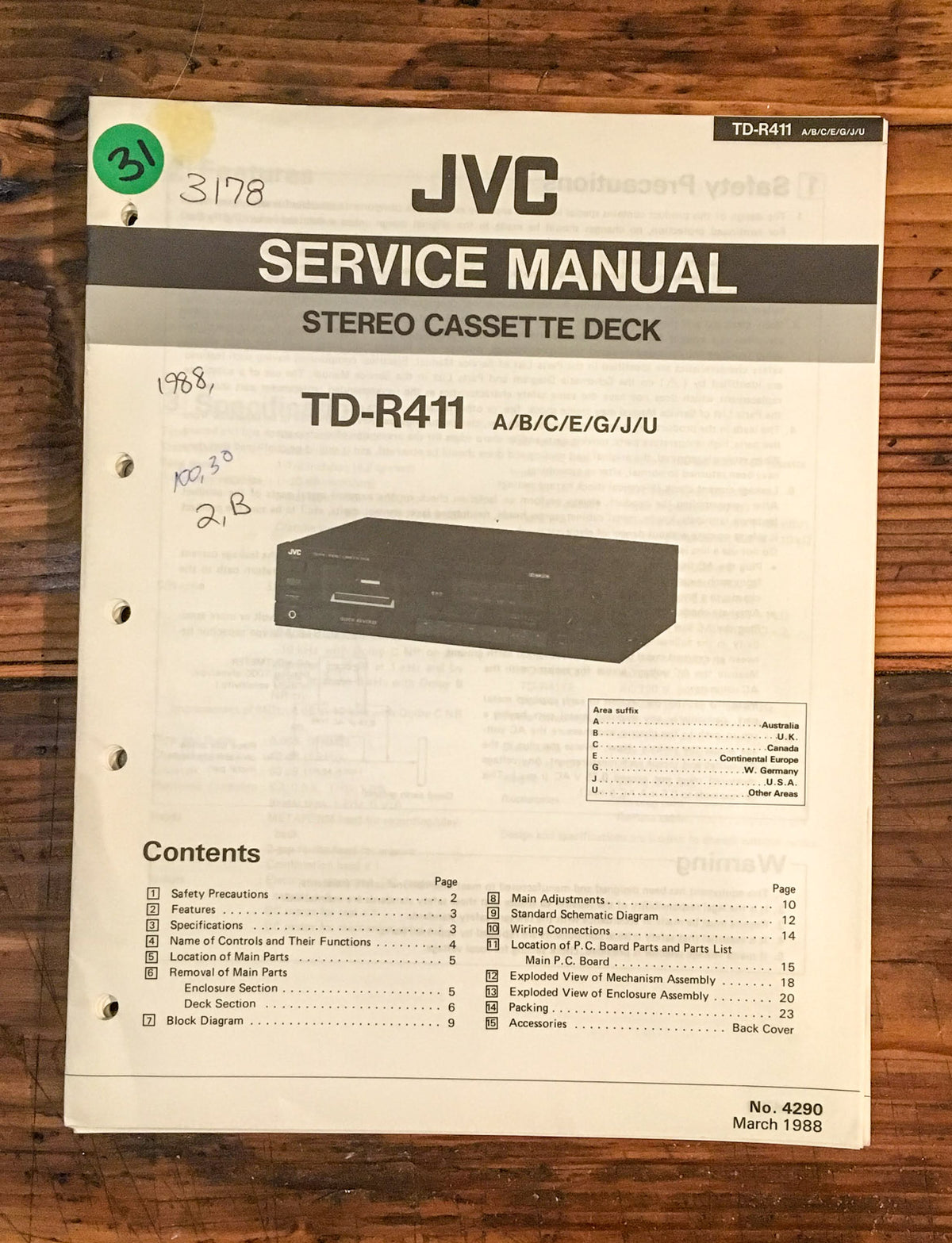 JVC TD-R411 Cassette Deck Service Manual *Original*