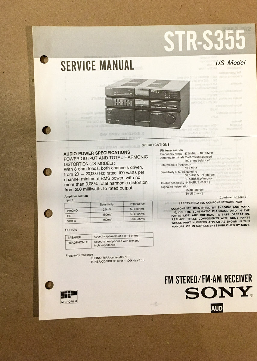 Sony STR-S355 Receiver Service Manual *Original*