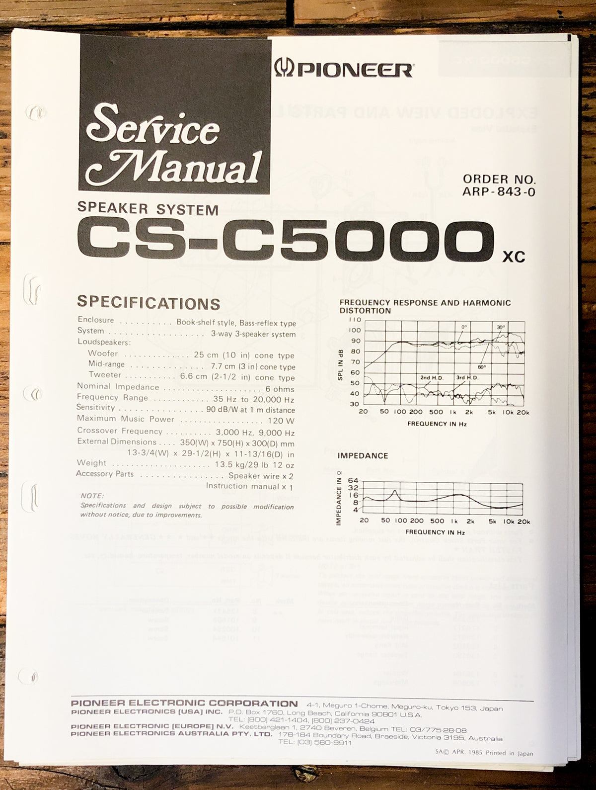 Pioneer CS-C5000 Speaker Service Manual *Original*