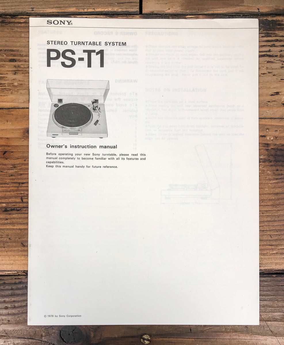 Sony PS-T1 Record Player / Turntable Owners / User Manual *Original*
