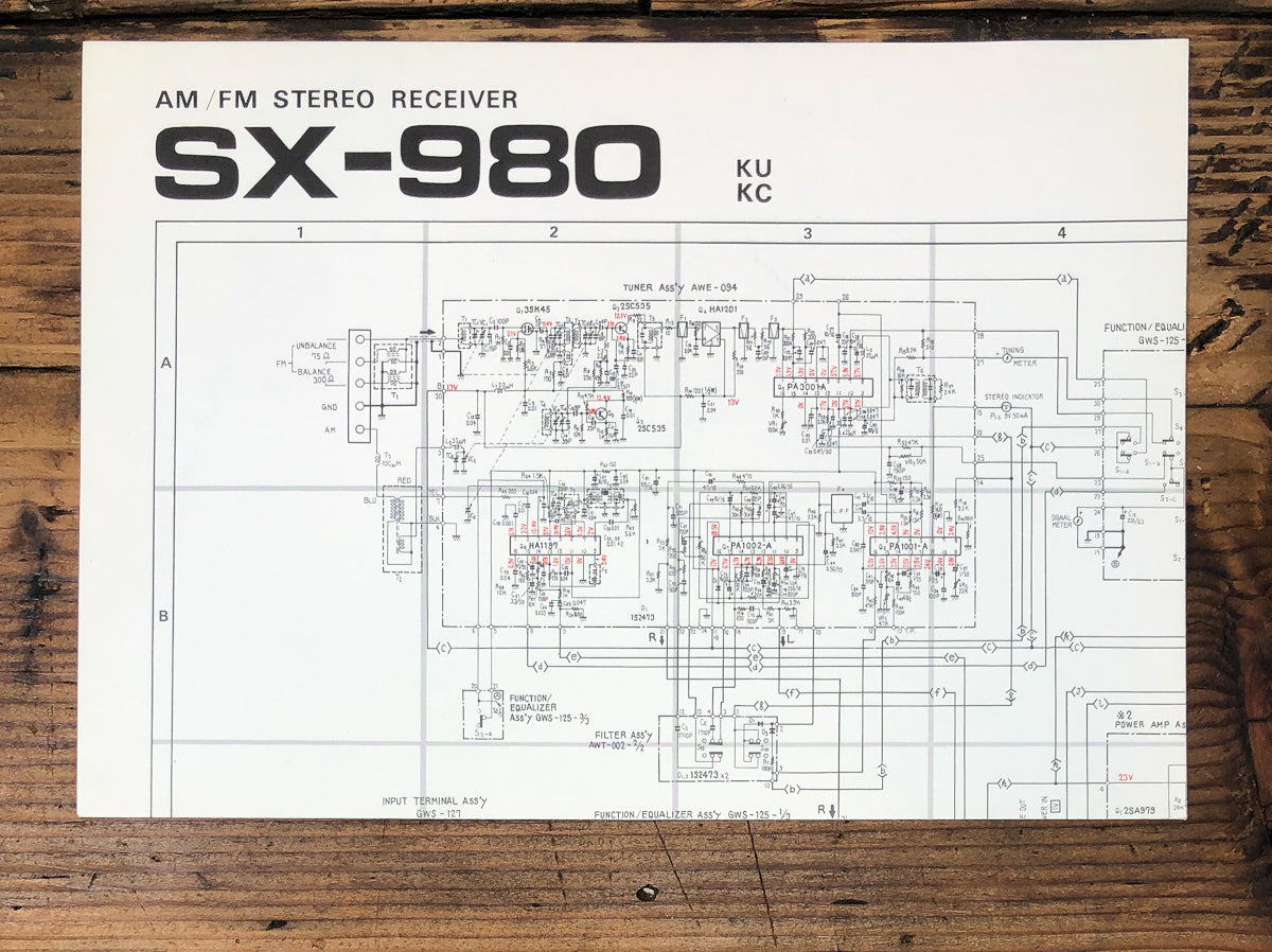 Pioneer SX-980 KU KC Receiver Fold Out Schematic *Original*