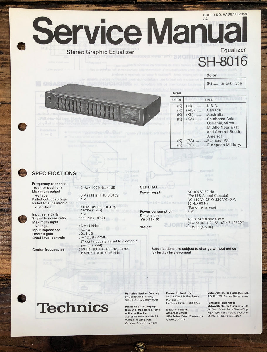 Technics SH-8016 Equalizer Service Manual *Original*