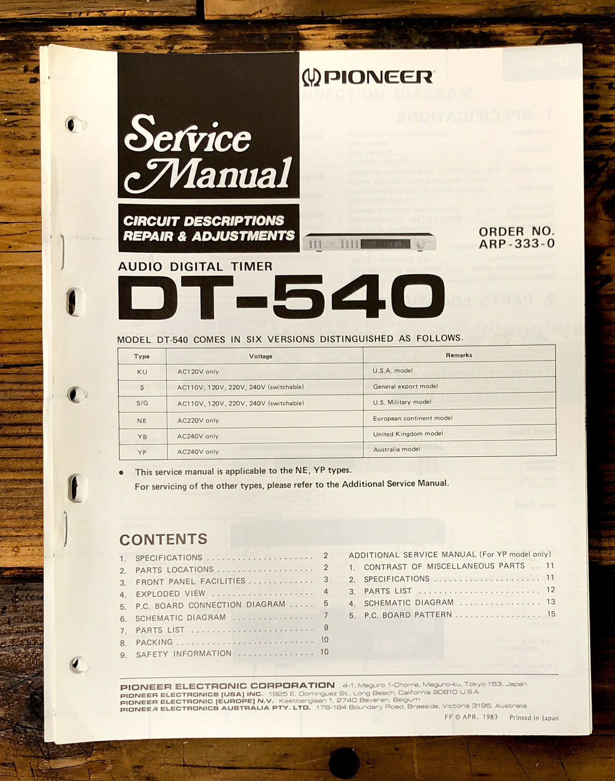 Pioneer DT-540 Stereo Service Manual *Original*