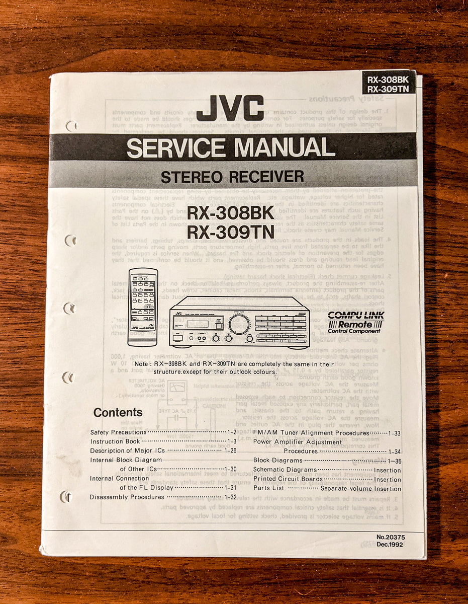 JVC RX-308 RX-309 BK TN Receiver Service Manual *Original*
