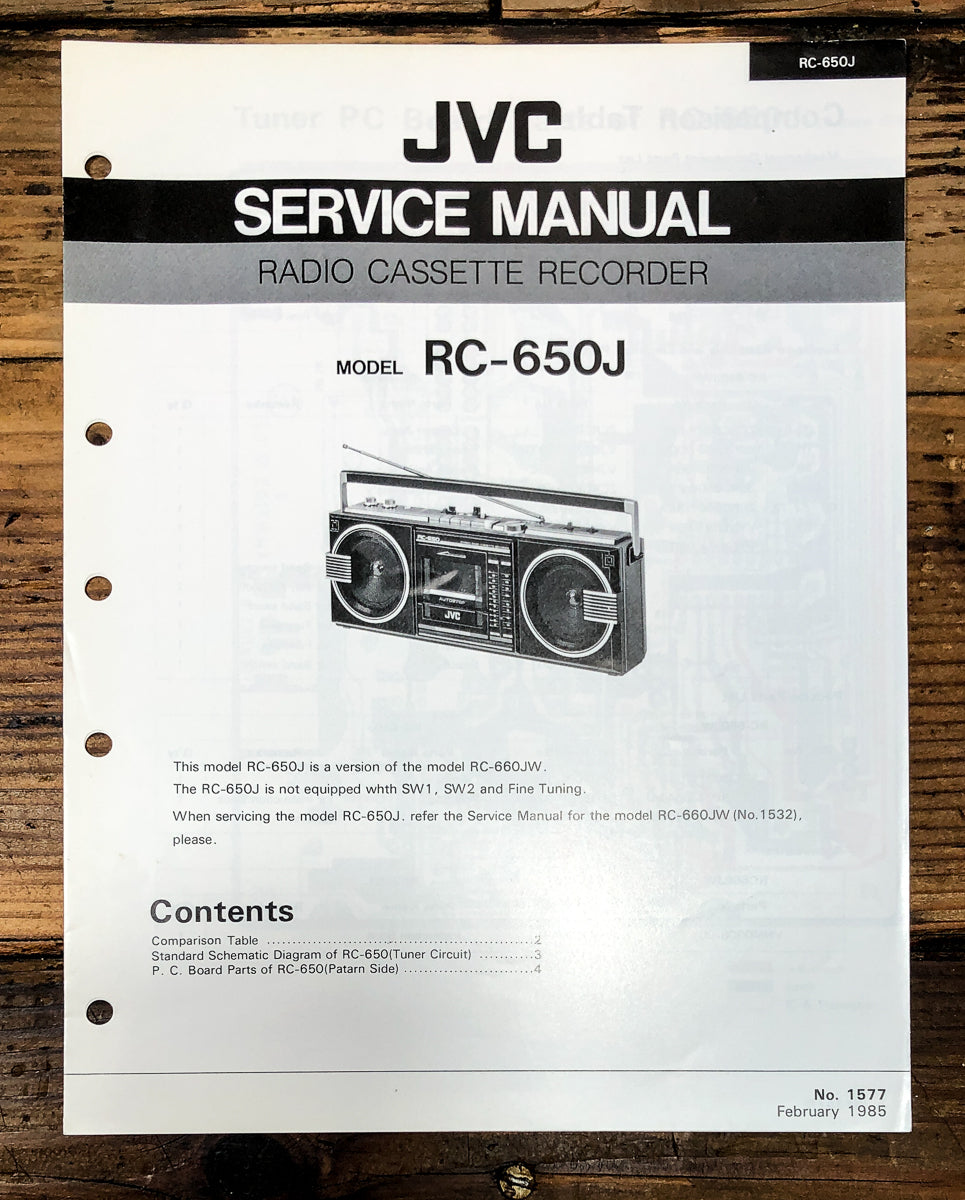 JVC RC-650 Radio Cassette Service Manual *Original*