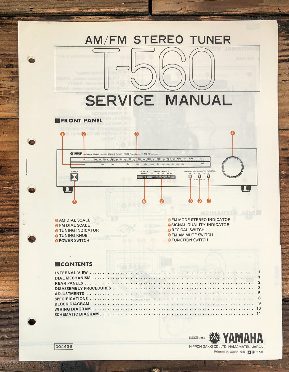 Yamaha T-560 Tuner Service Manual *Original*