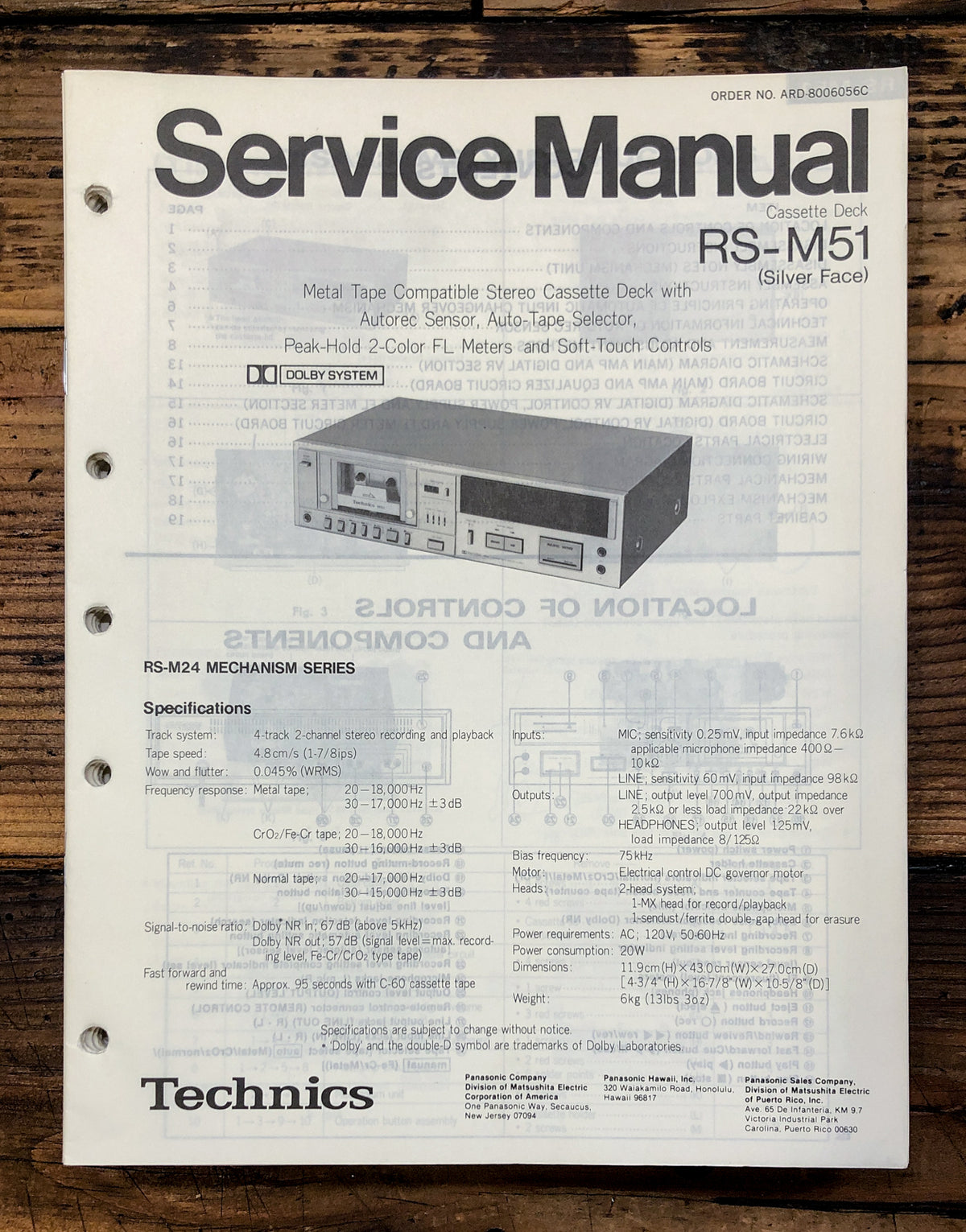 Technics RS-M51 Cassette Service Manual *Original*