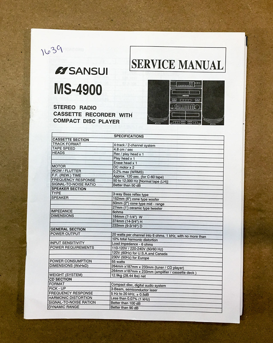 Sansui MS-4900 Stereo Service Manual *Original*