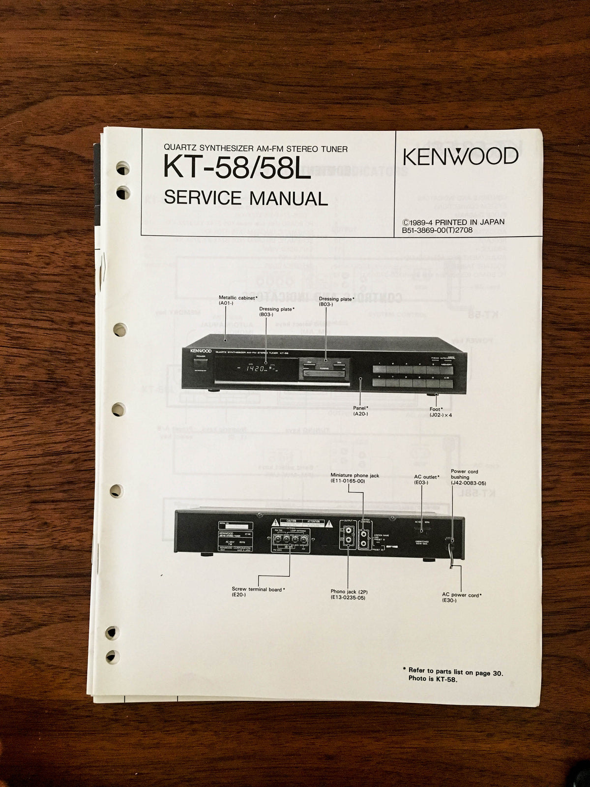 Kenwood KT-58 KT-58L TUNER Service Manual *Original*