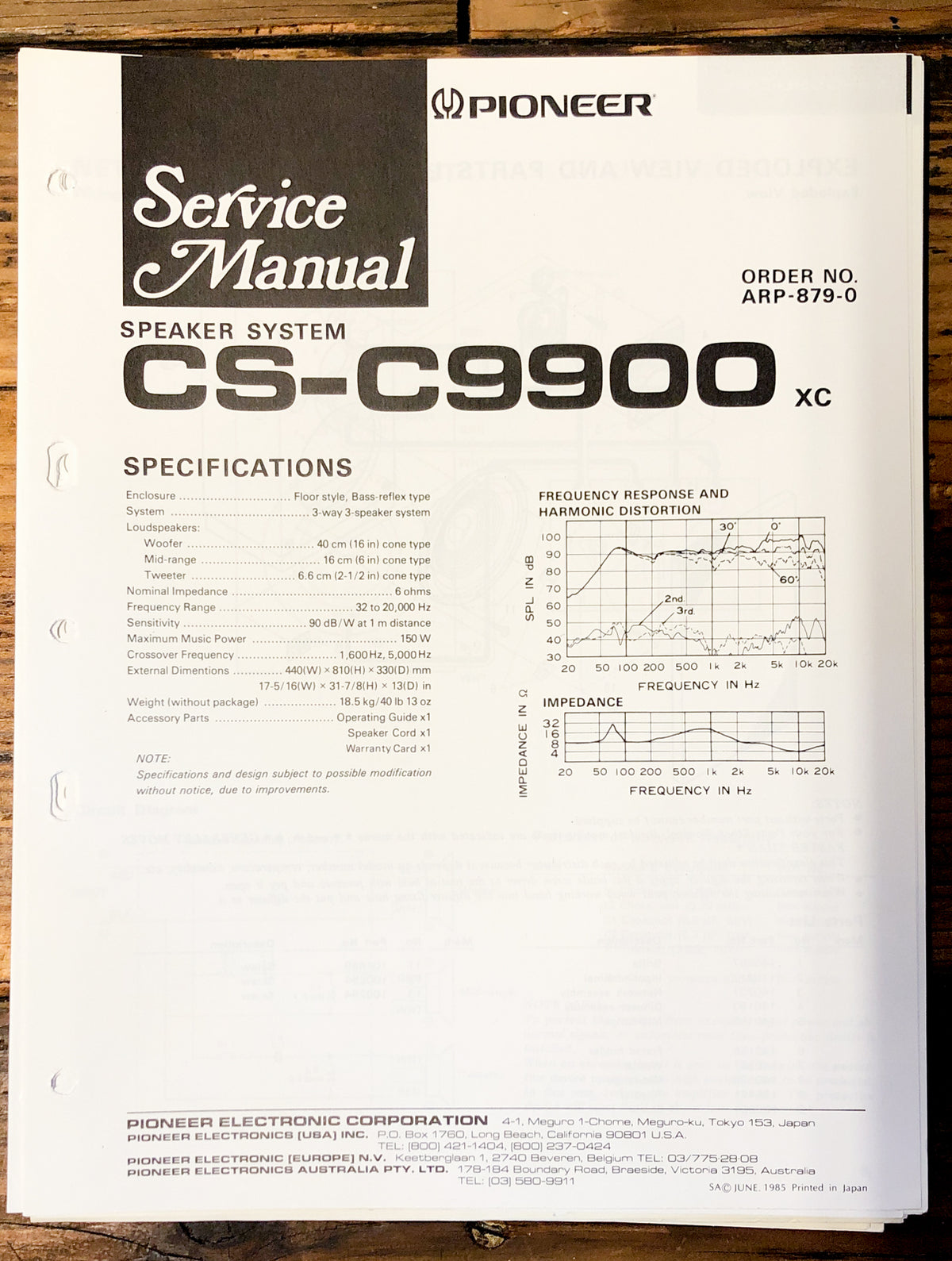 Pioneer CS-C9900 Speaker Service Manual *Original*
