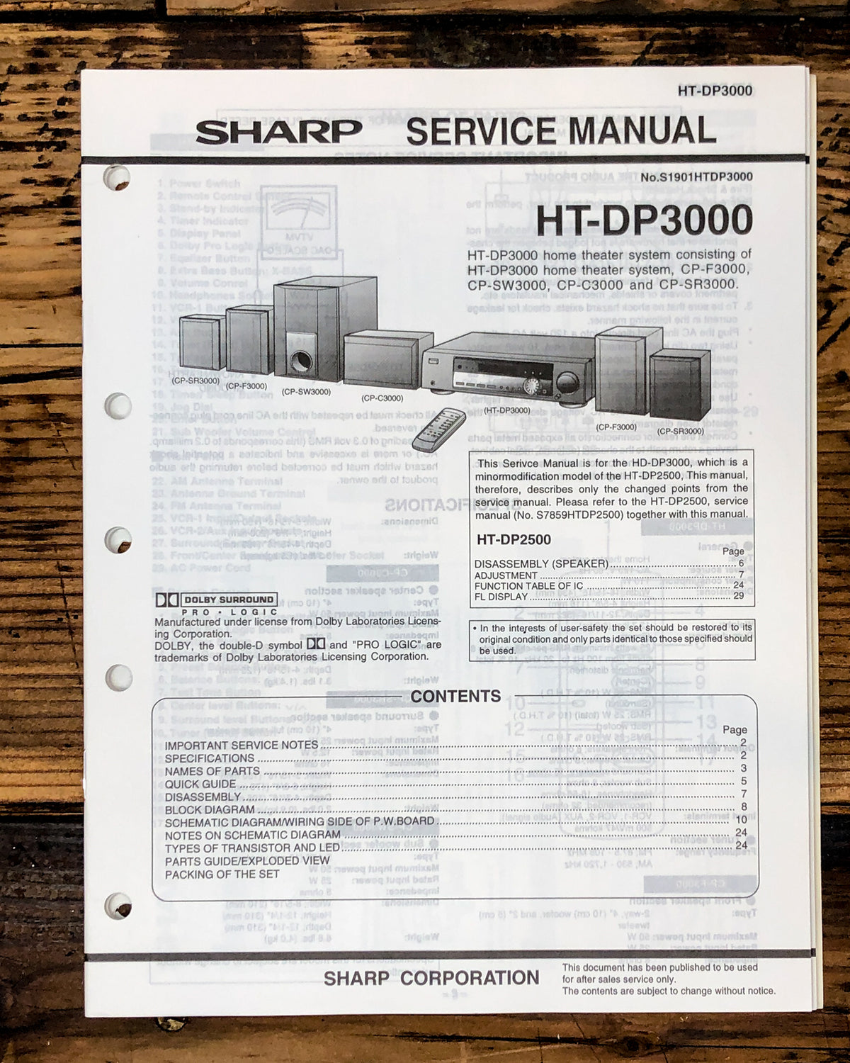 Sharp HT-DP3000 Surround Stereo Service Manual *Original*