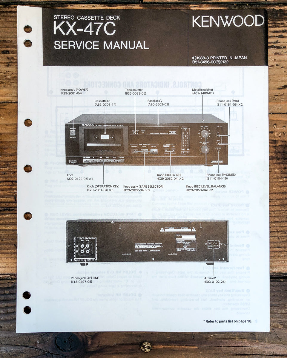 Kenwood KX-47C Cassette Service Manual *Original*