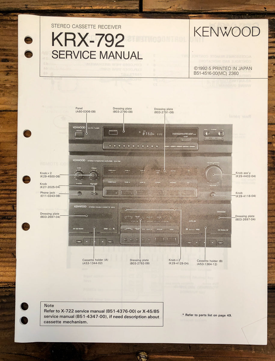 Kenwood KRX-792 Stereo Service Manual *Original*