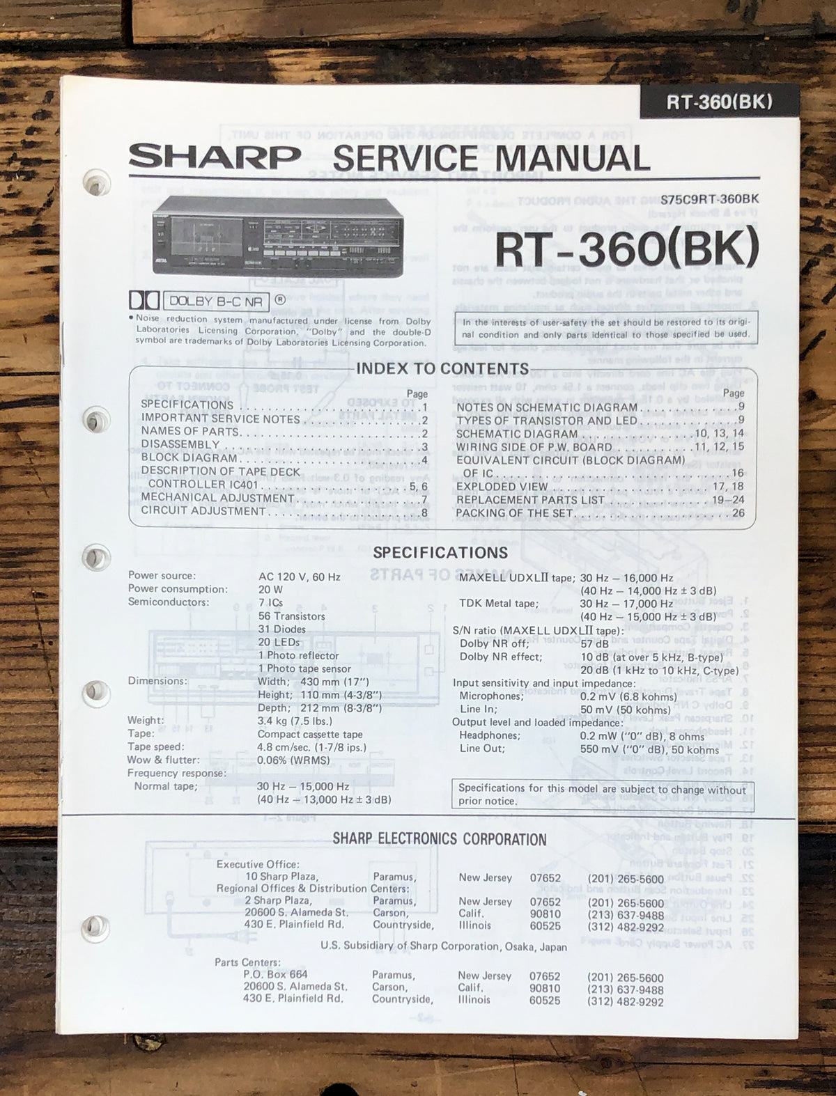 Sharp RT-360 Cassette Service Manual *Original*