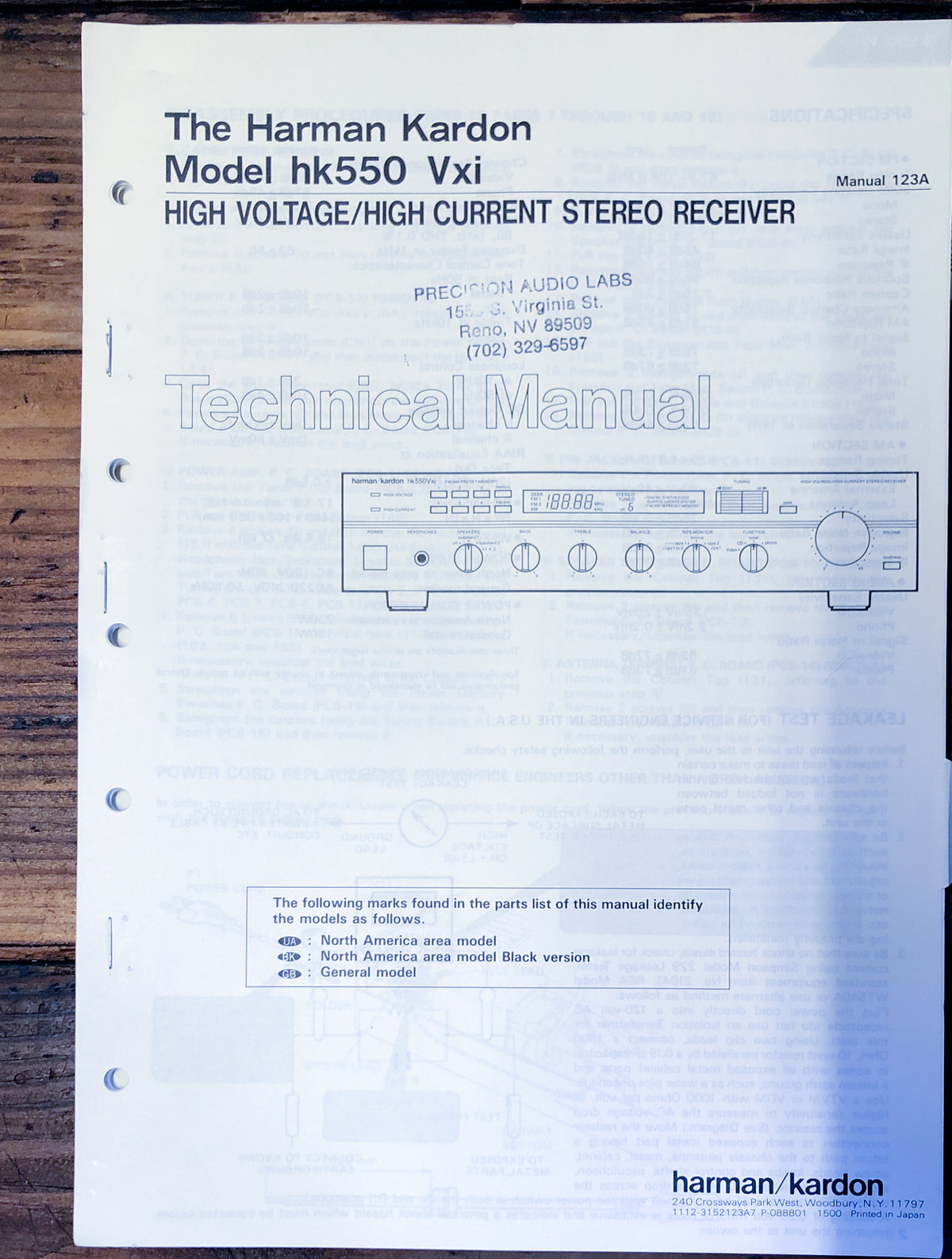 Harman Kardon HK-550 Vxi HK550Vxi Amplifier Service Manual *Original*