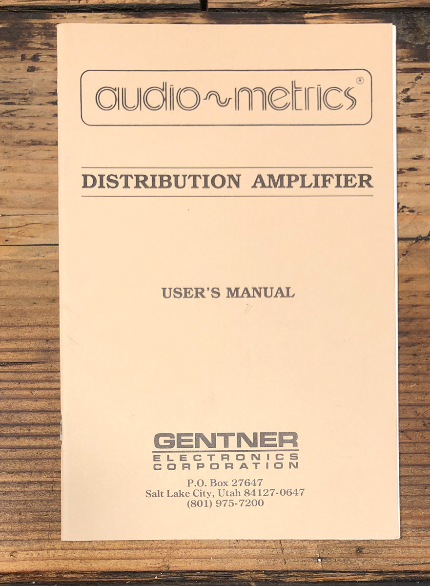 Audio Metrics Gentner Distribution Amplifier Owners / User Manual *Original*